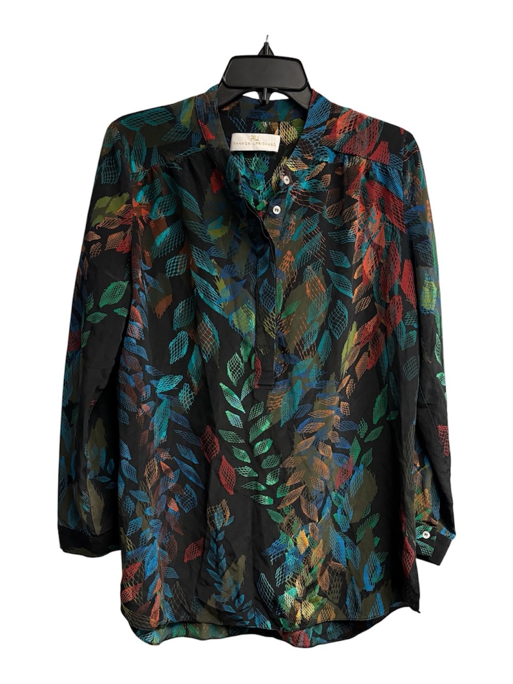 Amanda Uprichard 100% Silk Geometric/Leaf Pattern Blouse Size Large